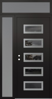 Diamond D1 52" x 96" black/black mirrored Glass Panel stainless steel RHI with Sidelite and Transom frosted Glass