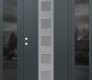 Modern Steel Front Door DIAMOND A13 68" X 80" ANTHRACITE/ANTHRACITE FROSTED GLASS PANEL STAINLESS STEEL RHI WITH 2 SIDELITES MIRRORED GLASS