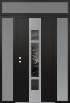 DIAMOND A9 60" X 96" BLACK/BLACK MIRRORED GLASS PANEL STAINLESS STEEL RHI WITH 2 SIDELITES AND TRANSOM FROSTED GLASS