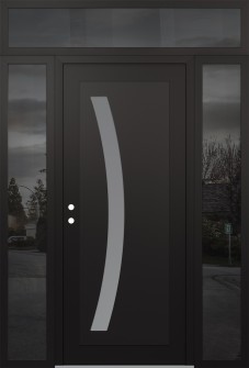 Diamond C4 60" x 96" black/white frosted Glass Panel black RHI with 2 Sidelites and Transom mirrored Glass