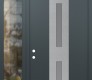Modern Steel Front Door DIAMOND A6 52" X 96" ANTHRACITE/ANTHRACITE FROSTED GLASS PANEL STAINLESS STEEL RHI WITH SIDELITE AND TRANSOM CLEAR GLASS