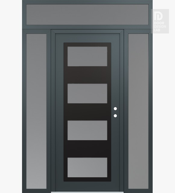 Modern Steel Front Door Diamond C2 68" x 96" anthracite/anthracite frosted Glass Panel black LHI with 2 Sidelites and Transom frosted Glass