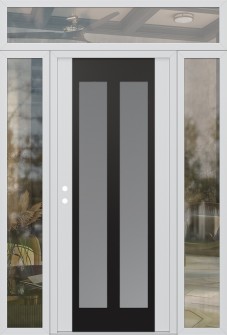 Diamond C14 68" x 96" white/white frosted Glass Panel black RHI with 2 Sidelites and Transom clear Glass