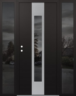 DIAMOND A1 64" X 80" BLACK/BLACK MIRRORED GLASS PANEL STAINLESS STEEL RHI WITH 2 SIDELITES MIRRORED GLASS