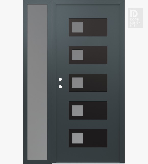 Modern Steel Front Door Diamond D2 48" x 80" anthracite/anthracite frosted Glass Panel black RHI with Sidelite frosted Glass