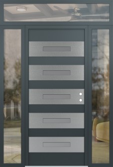 Diamond D9 60" x 96" anthracite/anthracite frosted Glass Panel stainless steel LHI with 2 Sidelites and Transom clear Glass