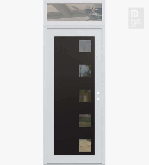 Modern Steel Front Door Diamond C5 36" x 96" white/white clear Glass Panel black LHI with Transom clear Glass