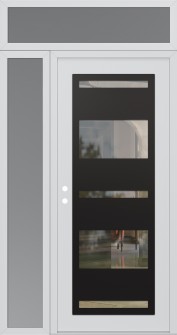 Diamond C10 48" x 96" white/white clear Glass Panel black RHI with Sidelite and Transom frosted Glass