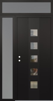 DIAMOND A13 52" X 96" BLACK/BLACK CLEAR GLASS PANEL BLACK RHI WITH SIDELITE AND TRANSOM FROSTED GLASS