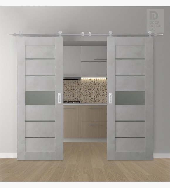 DOUBLE BARN DOOR AVON 07-06 VETRO LIGHT URBAN 56" X 84" X 1 3/4" STAINLESS STEEL HARDWARE