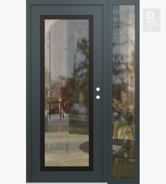 Modern Steel Front Door Diamond C1 52" x 80" anthracite/anthracite clear Glass Panel black LHI with Sidelite clear Glass