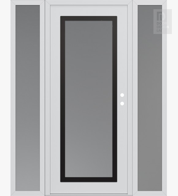 Modern Steel Front Door Diamond C1 64" x 80" white/white frosted Glass Panel black LHI with 2 Sidelites frosted Glass