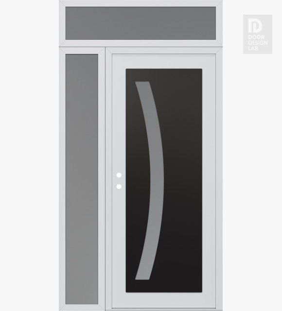 Modern Steel Front Door Diamond C4 48" x 96" white/white frosted Glass Panel black RHI with Sidelite and Transom frosted Glass