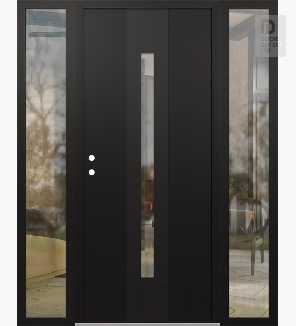 Modern Steel Front Door DIAMOND A2 68" X 80" BLACK/BLACK CLEAR GLASS PANEL BLACK RHI WITH 2 SIDELITES CLEAR GLASS