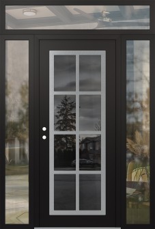 Diamond C16 64" x 96" black/black mirrored Glass Panel stainless steel RHI with 2 Sidelites and Transom clear Glass