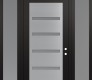 Modern Steel Front Door Diamond C7 68" x 96" black/white frosted Glass Panel stainless steel LHI with 2 Sidelites and Transom frosted Glass