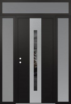 DIAMOND A2 60" X 96" BLACK/BLACK MIRRORED GLASS PANEL STAINLESS STEEL RHI WITH 2 SIDELITES AND TRANSOM FROSTED GLASS