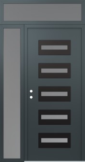 Diamond D4 50" x 96" anthracite/anthracite frosted Glass Panel black RHI with Sidelite and Transom frosted Glass