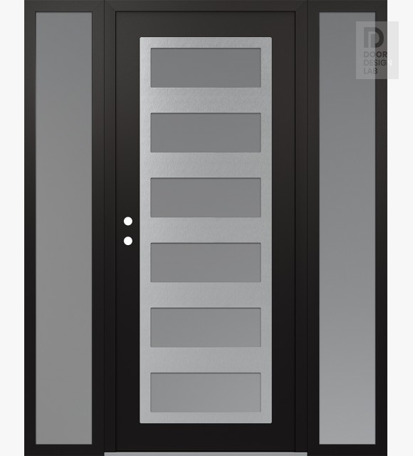 Modern Steel Front Door Diamond C9 60" x 80" black/white frosted Glass Panel stainless steel RHI with 2 Sidelites frosted Glass