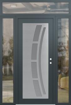 Diamond C12 68" x 96" anthracite/anthracite frosted Glass Panel stainless steel LHI with 2 Sidelites and Transom clear Glass