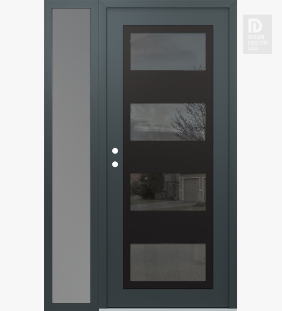 Modern Steel Front Door Diamond C2 52" x 80" anthracite/anthracite mirrored Glass Panel black RHI with Sidelite frosted Glass