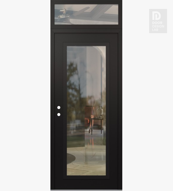 Modern Steel Front Door Diamond C1 36" x 96" black/black clear Glass Panel black RHI with Transom clear Glass