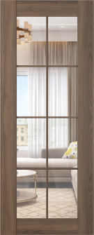 DOOR SLAB AVON 8 LITE CLEAR VETRO PECAN NUTWOOD 30" X 80" X 1 3/4" TEMPERED CLEAR GLASS