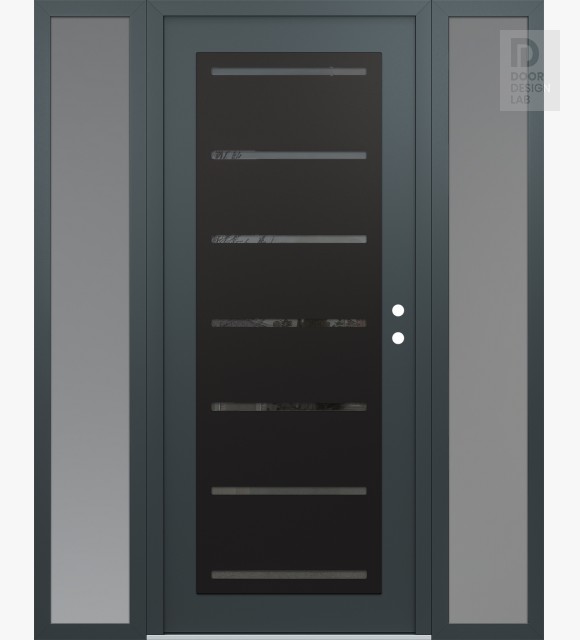 Modern Steel Front Door Diamond C11 64" x 80" anthracite/anthracite mirrored Glass Panel black LHI with 2 Sidelites frosted Glass