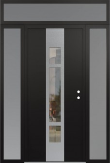 DIAMOND A9 68" X 96" BLACK/BLACK CLEAR GLASS PANEL STAINLESS STEEL LHI WITH 2 SIDELITES AND TRANSOM FROSTED GLASS