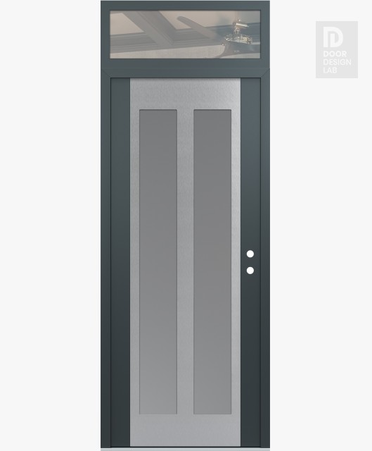 Modern Steel Front Door Diamond C14 36" x 96" anthracite/anthracite frosted Glass Panel stainless steel LHI with Transom clear Glass