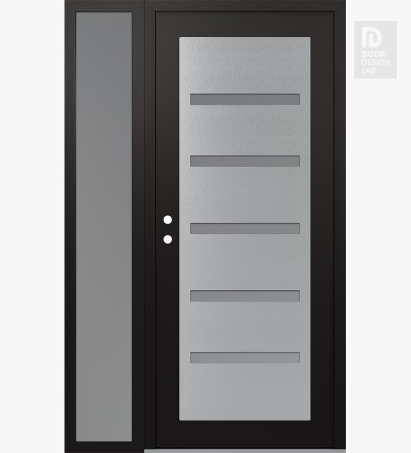 Modern Steel Front Door Diamond C7 52" x 80" black/white frosted Glass Panel stainless steel RHI with Sidelite frosted Glass