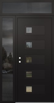 Diamond D2 52" x 96" black/black clear Glass Panel black RHI with Sidelite and Transom mirrored Glass