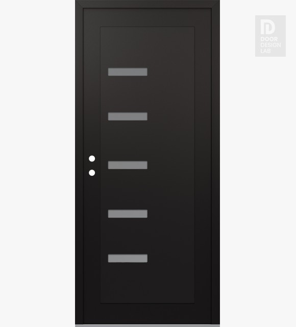 Modern Steel Front Door Diamond C8 36" x 80" black/white frosted Glass Panel black RHI