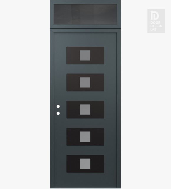 Modern Steel Front Door Diamond D8 36" x 96" anthracite/anthracite frosted Glass Panel black RHI with Transom mirrored Glass