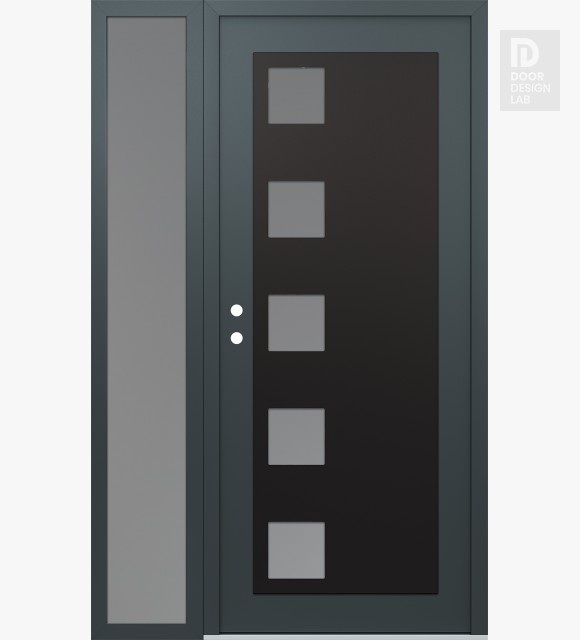 Modern Steel Front Door Diamond C5 52" x 80" anthracite/anthracite frosted Glass Panel black RHI with Sidelite frosted Glass