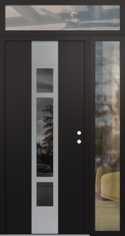 DIAMOND A9 52" X 96" BLACK/BLACK MIRRORED GLASS PANEL STAINLESS STEEL LHI WITH SIDELITE AND TRANSOM CLEAR GLASS