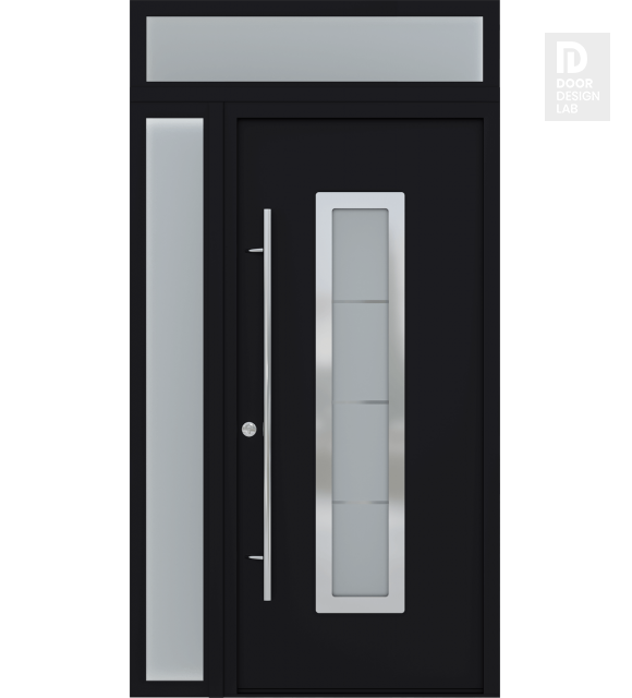 MODERN FRONT STEEL DOOR ARGOS BLACK/WHITE 49 1/4" X 95 11/16" RHI + SIDELITE LEFT/TRANSOM