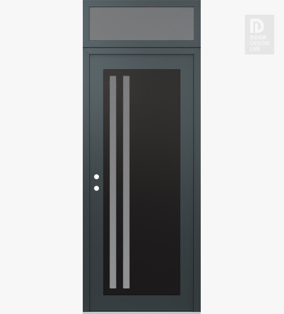 Modern Steel Front Door Diamond C6 36" x 96" anthracite/anthracite frosted Glass Panel black RHI with Transom frosted Glass