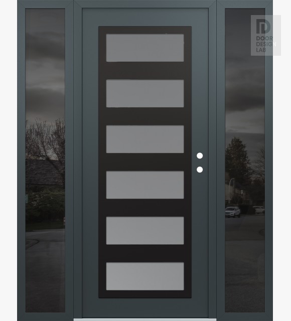 Modern Steel Front Door Diamond C9 68" x 80" anthracite/anthracite frosted Glass Panel black LHI with 2 Sidelites mirrored Glass