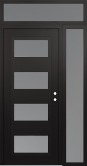 Diamond C2 52" x 96" black/white frosted Glass Panel black LHI with Sidelite and Transom frosted Glass