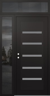 Diamond C7 50" x 96" black/white frosted Glass Panel black RHI with Sidelite and Transom mirrored Glass