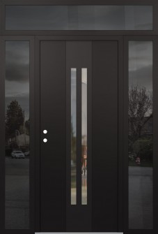 DIAMOND A8 60" X 96" BLACK/BLACK CLEAR GLASS PANEL BLACK RHI WITH 2 SIDELITES AND TRANSOM MIRRORED GLASS