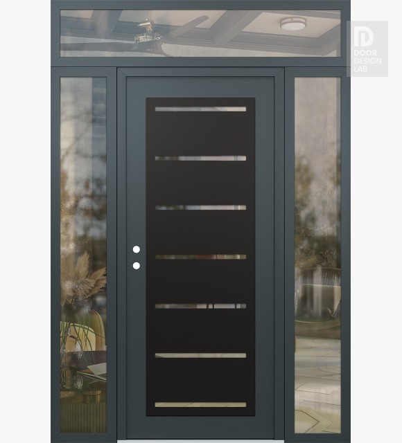 Modern Steel Front Door Diamond C11 64" x 96" anthracite/anthracite clear Glass Panel black RHI with 2 Sidelites and Transom clear Glass