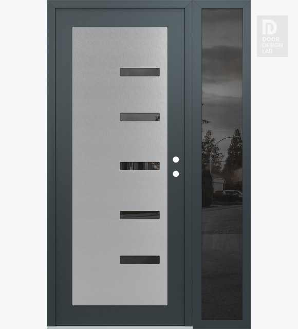 Modern Steel Front Door Diamond C8 50" x 80" anthracite/anthracite mirrored Glass Panel stainless steel LHI with Sidelite mirrored Glass