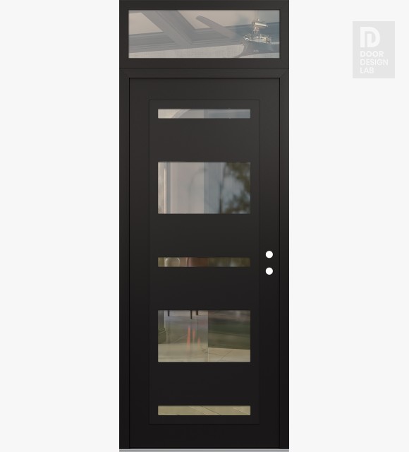 Modern Steel Front Door Diamond C10 36" x 96" black/black clear Glass Panel black LHI with Transom clear Glass