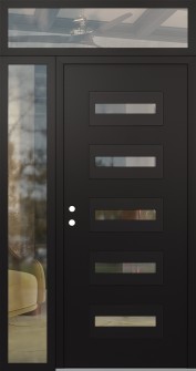 Diamond D4 48" x 96" black/black clear Glass Panel black RHI with Sidelite and Transom clear Glass