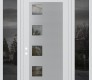 Modern Steel Front Door Diamond C5 64" x 96" white/white clear Glass Panel stainless steel RHI with 2 Sidelites and Transom mirrored Glass