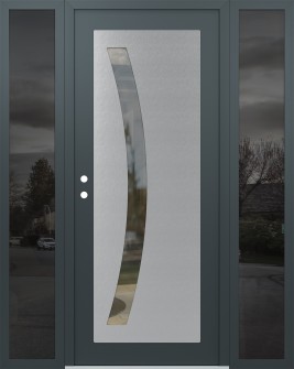 Diamond C4 64" x 80" anthracite/anthracite clear Glass Panel stainless steel RHI with 2 Sidelites mirrored Glass