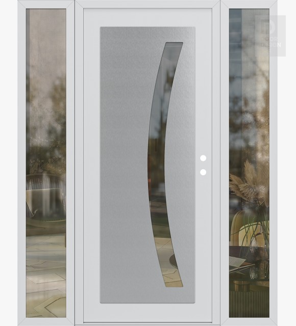 Modern Steel Front Door Diamond C4 60" x 80" white/white clear Glass Panel stainless steel LHI with 2 Sidelites clear Glass