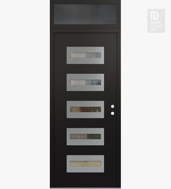 Modern Steel Front Door Diamond D4 36" x 96" black/black clear Glass Panel stainless steel LHI with Transom mirrored Glass